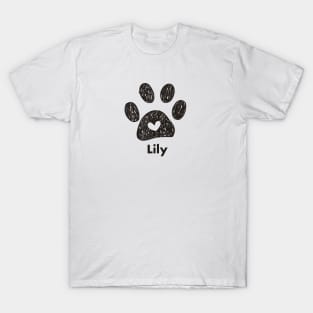 Lily name made of hand drawn paw prints T-Shirt